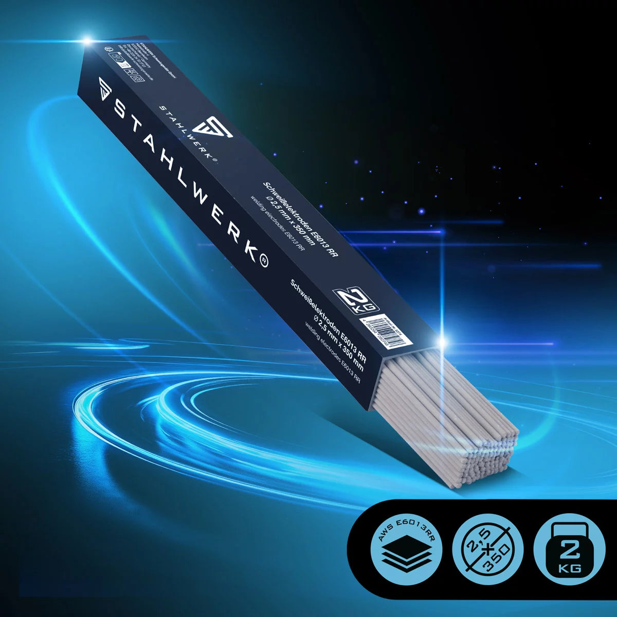 Electrodos de varilla STAHLWERK AWS E6013RR con revestimiento de rutilo grueso 2,5 x 350 mm Corriente de soldadura 50-90 A, alta pureza química 2 kg MMA ARC