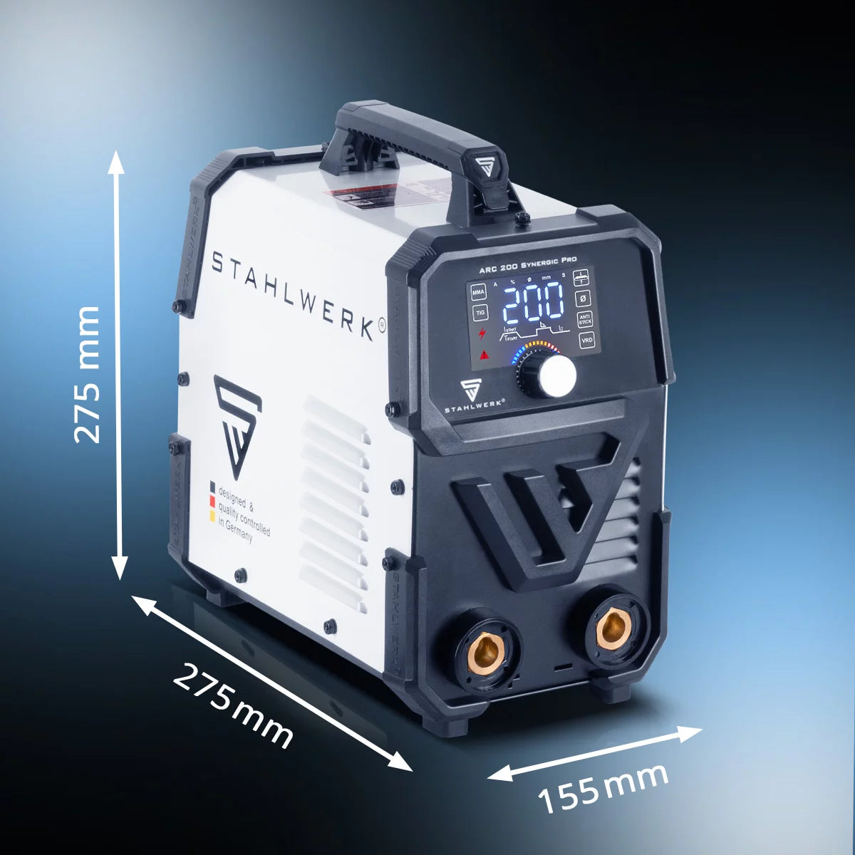 STAHLWERK ARC 200 Synergic Pro Elektroden-Schweißgerät, vollsynergischer MMA | E-Hand | Lift-TIG Inverter mit 200 Ampere und IGBT Technologie