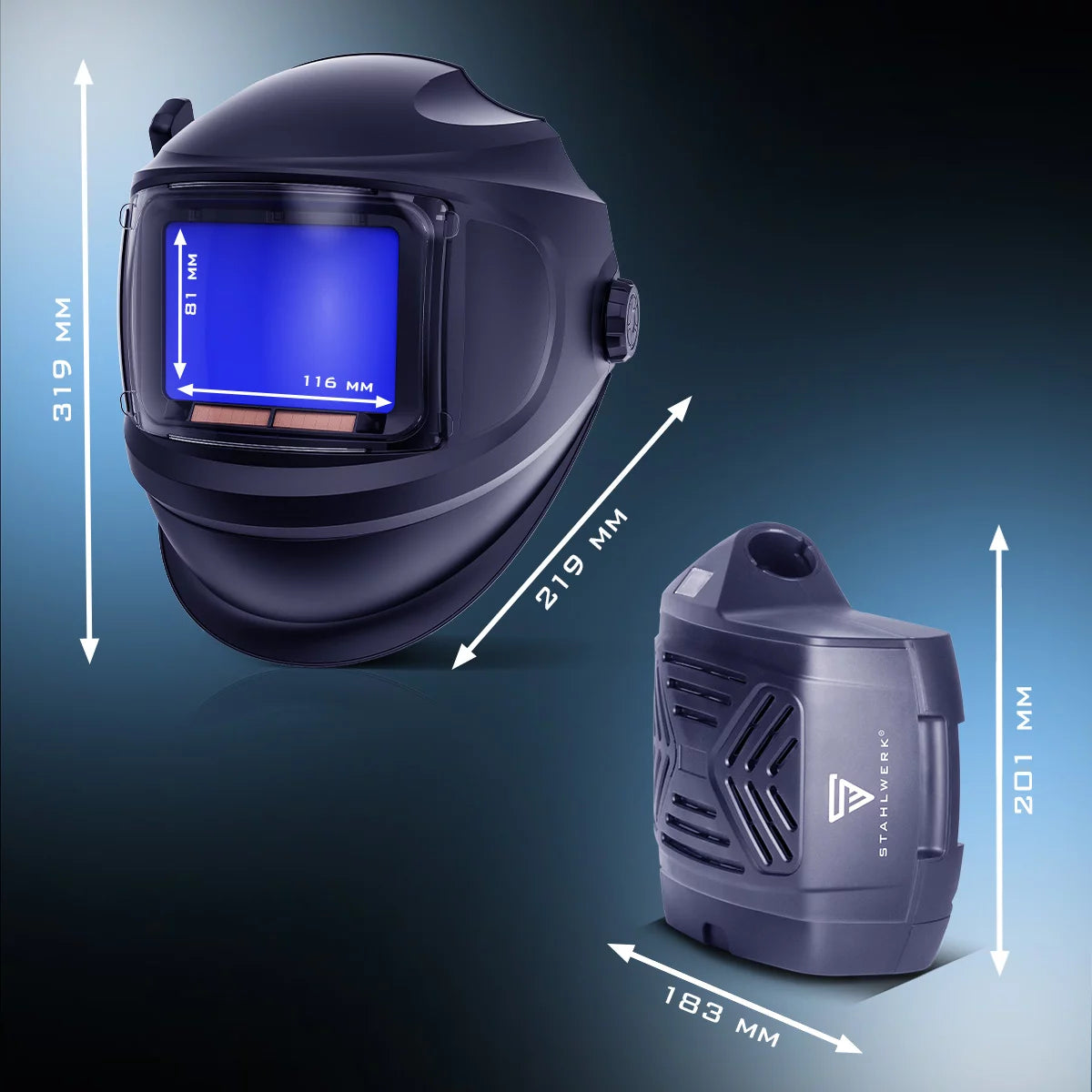 STAHLWERK 3-in-1 automatic welding helmet MASTER AIR | Welding helmet with fresh air supply | Bluetooth remote control | True color reproduction | Darkening DIN 4 to DIN 14 | Optical class 1/1/1/1