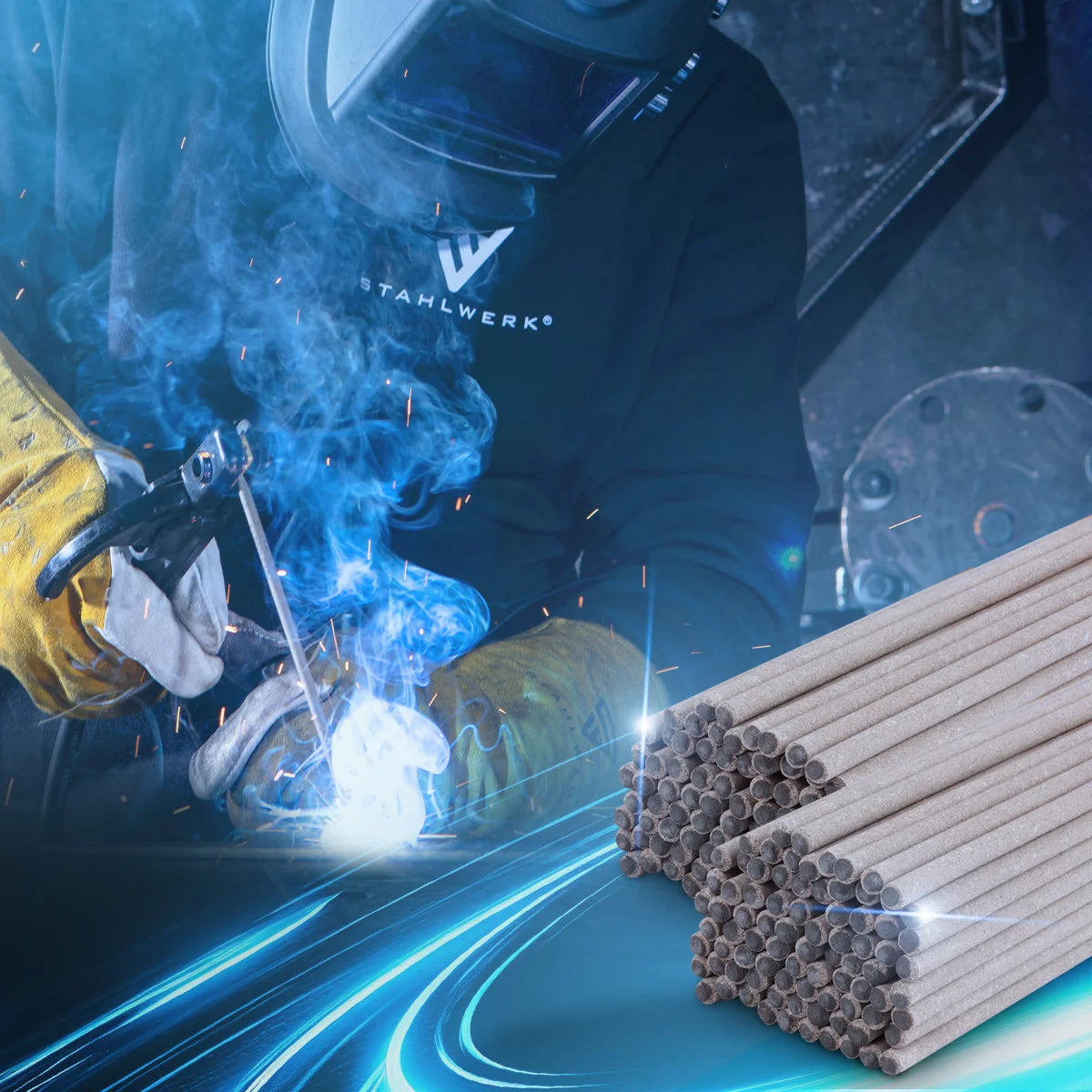 STAHLWERK 2 x électrodes en bâton AWS E6013RR à revêtement rutile épais 2 mm x 300 mm, courant de soudage 50-70 A, haute pureté chimique, 2 kg MMA ARC