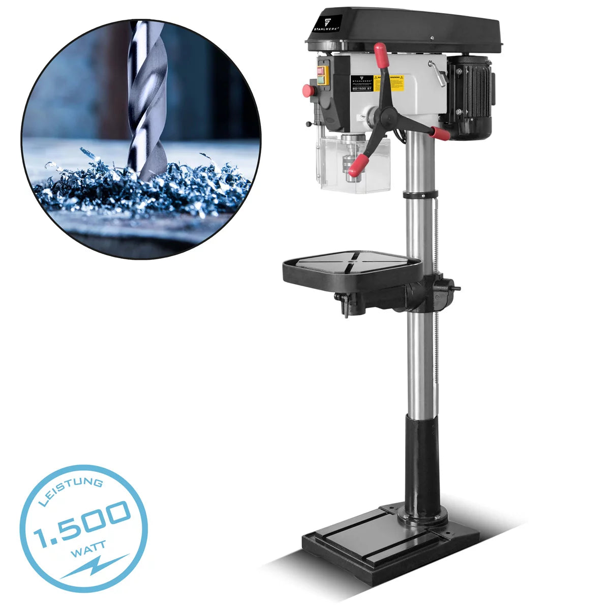 STAHLWERK BD-1500 ST column drilling machine | Powerful drill press 1500 watts for DIY enthusiasts and metal construction | Drilling diameter Ø 20 mm | 150 - 2,450 rpm | Robust drill table and metal base