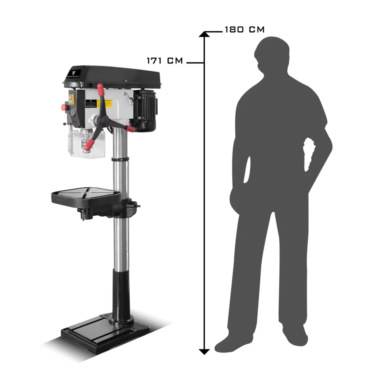 STAHLWERK BD-1500 ST column drilling machine | Powerful drill press 1500 watts for DIY enthusiasts and metal construction | Drilling diameter Ø 20 mm | 150 - 2,450 rpm | Robust drill table and metal base