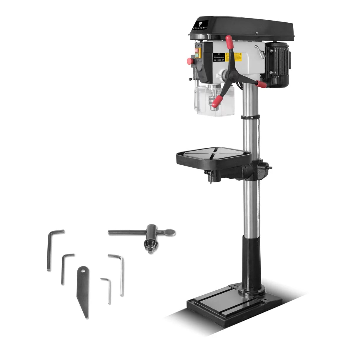 STAHLWERK BD-1500 ST column drilling machine | Powerful drill press 1500 watts for DIY enthusiasts and metal construction | Drilling diameter Ø 20 mm | 150 - 2,450 rpm | Robust drill table and metal base