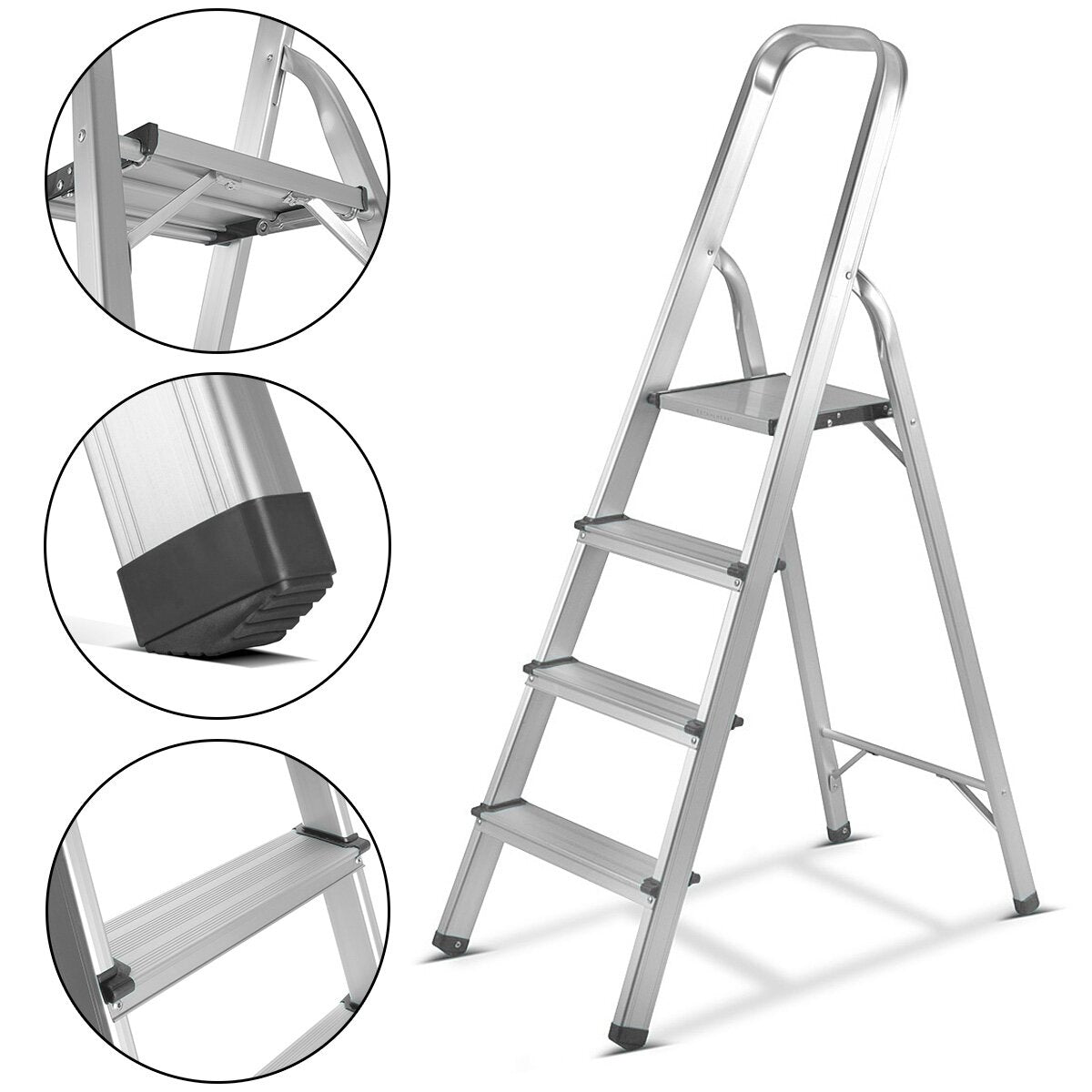 STAHLWERK step ladder HL-4 ST 150 kg, 4 steps, standing height 78 cm, aluminum ladder / folding ladder / step ladder / multi-purpose ladder with non-slip rungs including 7 year manufacturer's guarantee