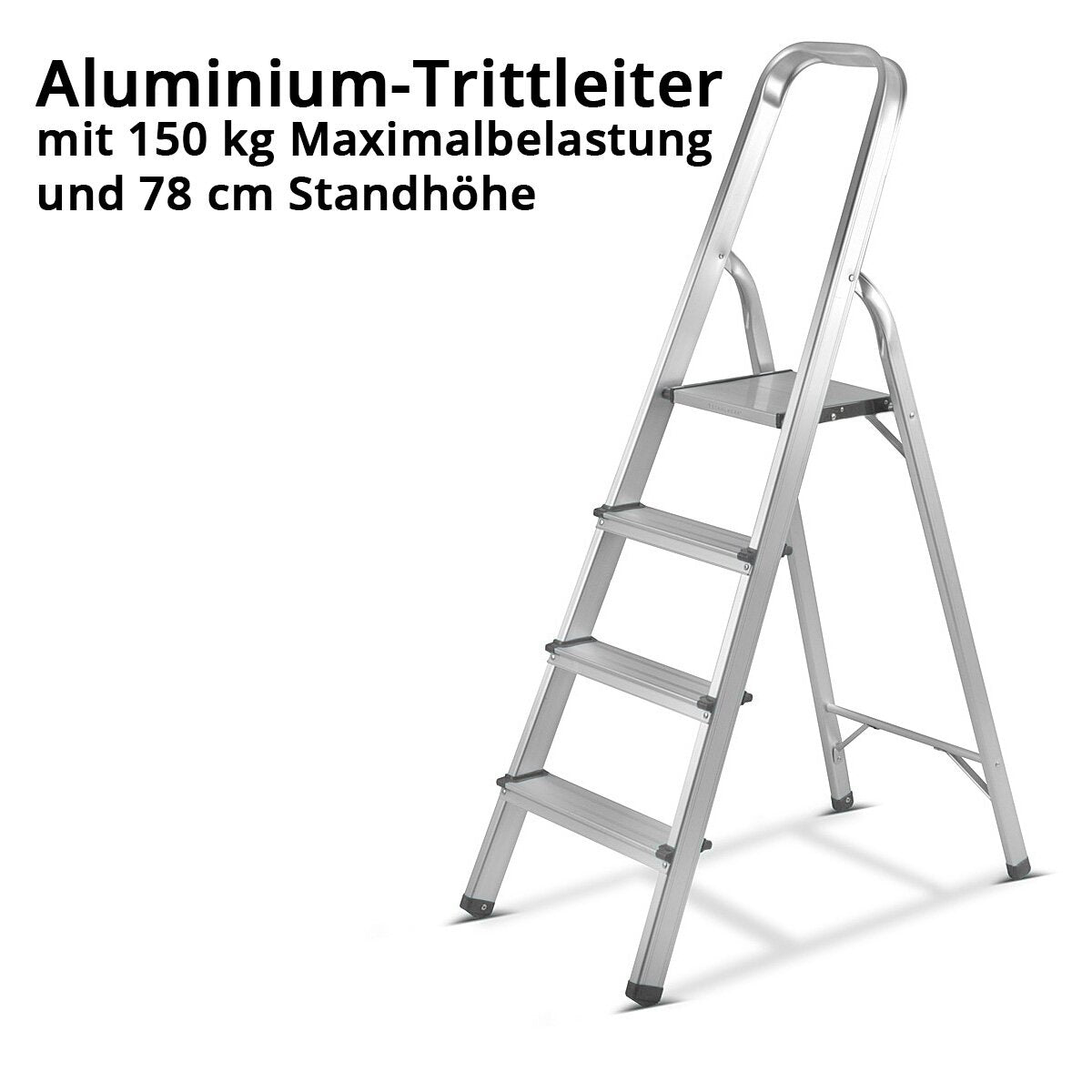 STAHLWERK step ladder HL-4 ST 150 kg, 4 steps, standing height 78 cm, aluminum ladder / folding ladder / step ladder / multi-purpose ladder with non-slip rungs including 7 year manufacturer's guarantee