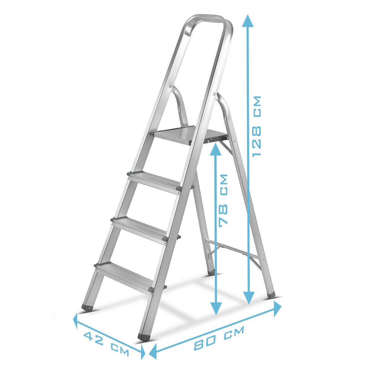 STAHLWERK step ladder HL-4 ST 150 kg, 4 steps, standing height 78 cm, aluminum ladder / folding ladder / step ladder / multi-purpose ladder with non-slip rungs including 7 year manufacturer's guarantee