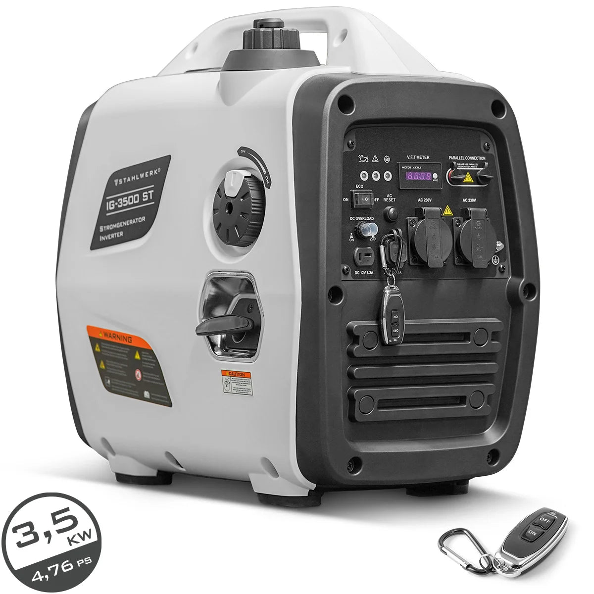 Générateur essence STAHLWERK IG-3500 ST 3,5 kW | Générateur d'énergie à onduleur de 4,76 HP | Générateur multi-alimentation | Générateur de secours, 4 temps, 5 connexions consommateurs, économe en consommation et nécessitant peu d'entretien