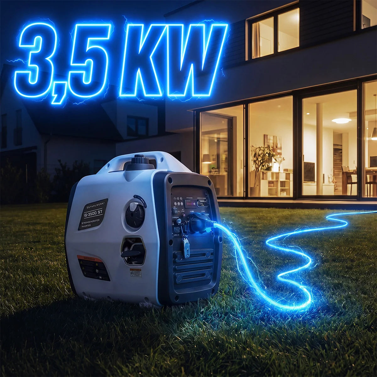 Générateur essence STAHLWERK IG-3500 ST 3,5 kW | Générateur d'énergie à onduleur de 4,76 HP | Générateur multi-alimentation | Générateur de secours, 4 temps, 5 connexions consommateurs, économe en consommation et nécessitant peu d'entretien