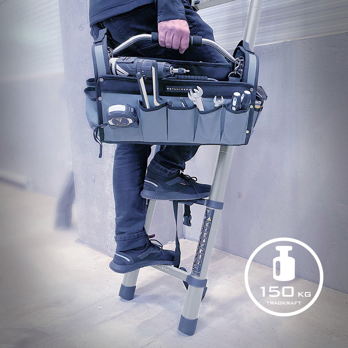 Échelle télescopique STAHLWERK TL-260 ST avec capacité de charge de 150 kg et longueur maximale de 2,60 m, échelle extensible en aluminium | Échelle penchée | Échelle à échelons avec échelons antidérapants avec garantie constructeur de 7 ans