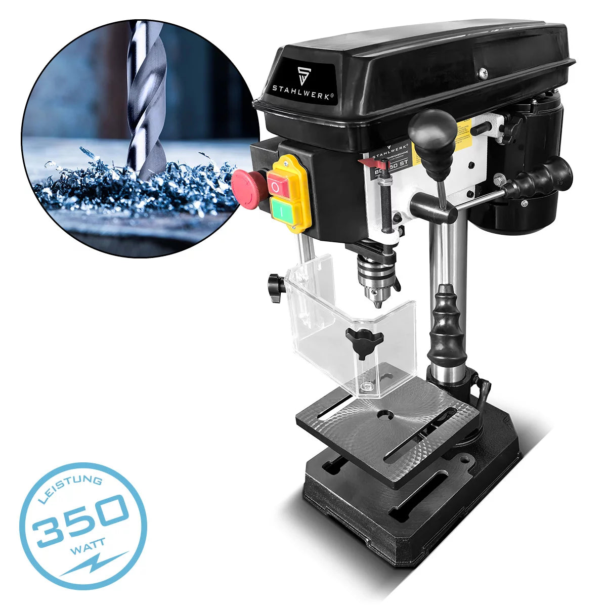 STAHLWERK BD-350 ST column drilling machine | Precise Bench Drill 350W for DIY, Metal Construction | Drilling diameter Ø 13 mm | 620 - 2,620 rpm | Robust drilling table and metal base for stability