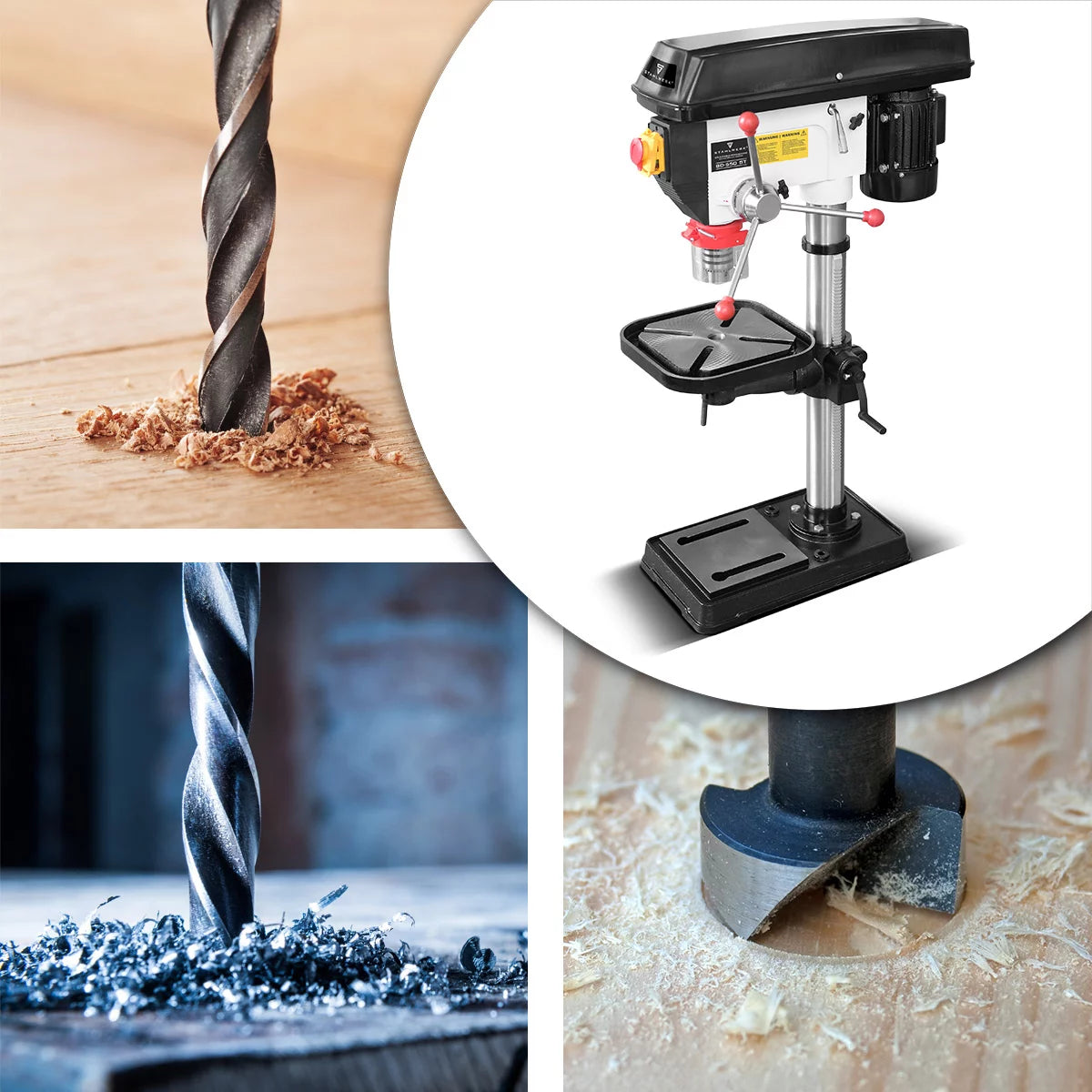 STAHLWERK BD-550 ST drill press | Robust 550W column drill for DIY, metal construction | Drilling diameter Ø 16 mm | 200 - 2,800 rpm | Robust drilling table and metal base for stability