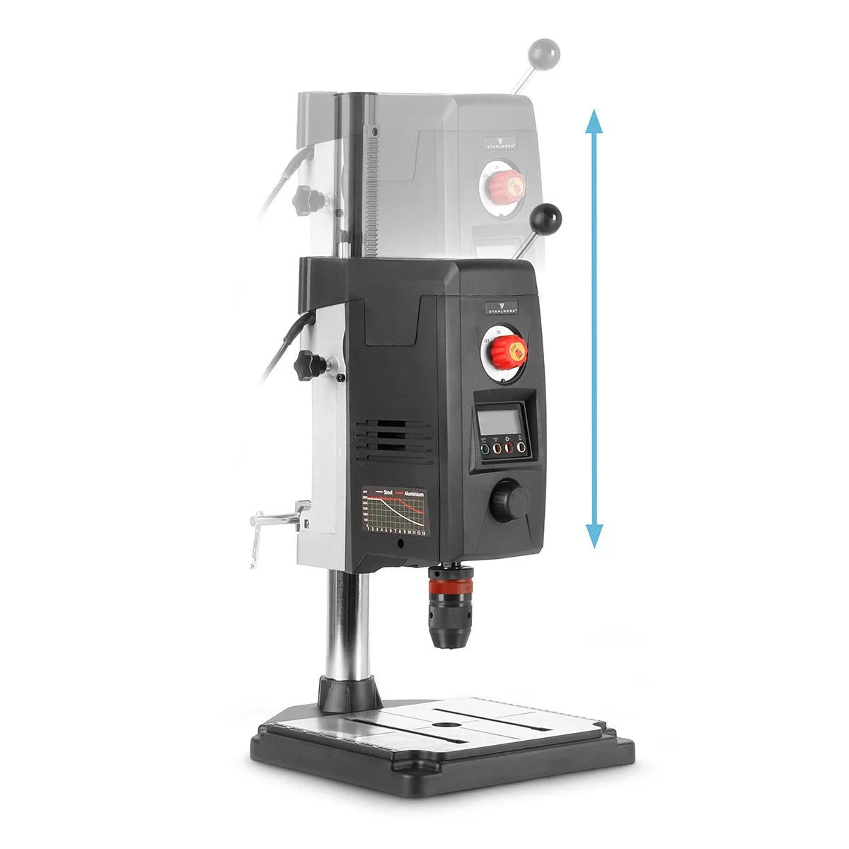 STAHLWERK MBD-800 ST Tischbohrmaschine mit Positionslaser | 800 W Ständerbohrmaschine | 200 - 2.500 U/min | Schnellspannbohrfutter 1,5 - 13mm | Säulenbohrmaschine mit 90 mm Bohrhub | Digitaldisplay