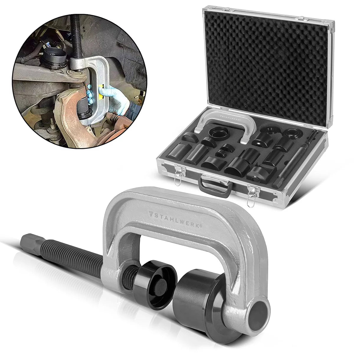 STAHLWERK ball joint puller | Ball joint puller | Ball joint press | Ball joint press | Ball joint extractor | Ball joint extractor | 21 piece tool assembly kit