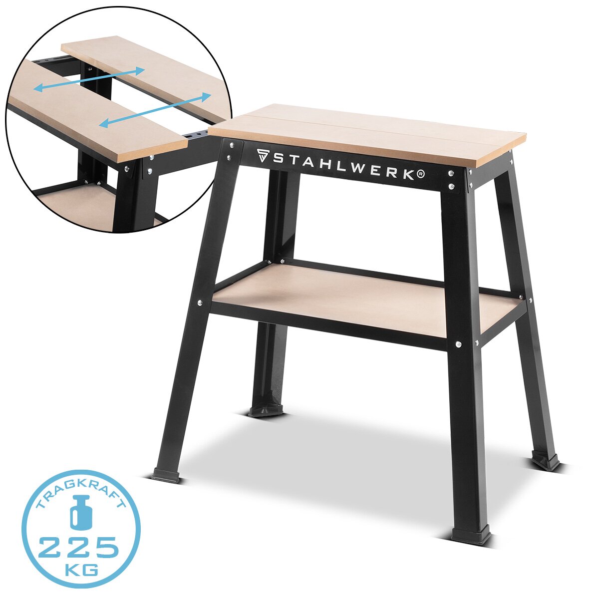 Support de machine universel STAHLWERK UM-10 ST avec capacité de charge de 225 kg Table de machine réglable 82 x 58 x 82 cm | Base de machines | Table de travail | Établi | Table d'atelier