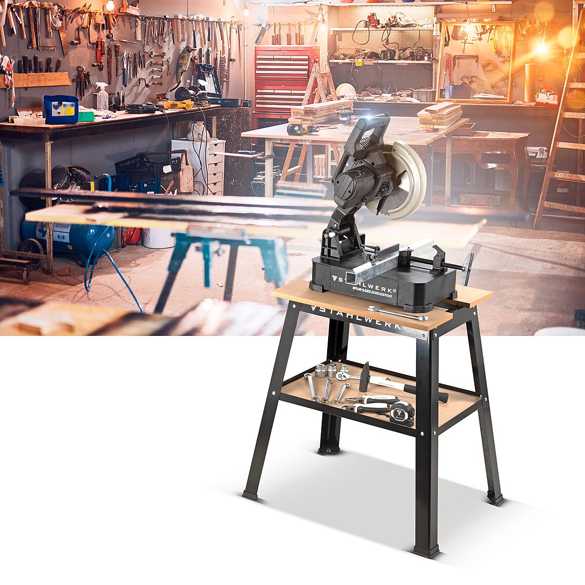 Support de machine universel STAHLWERK UM-10 ST avec capacité de charge de 225 kg Table de machine réglable 82 x 58 x 82 cm | Base de machines | Table de travail | Établi | Table d'atelier