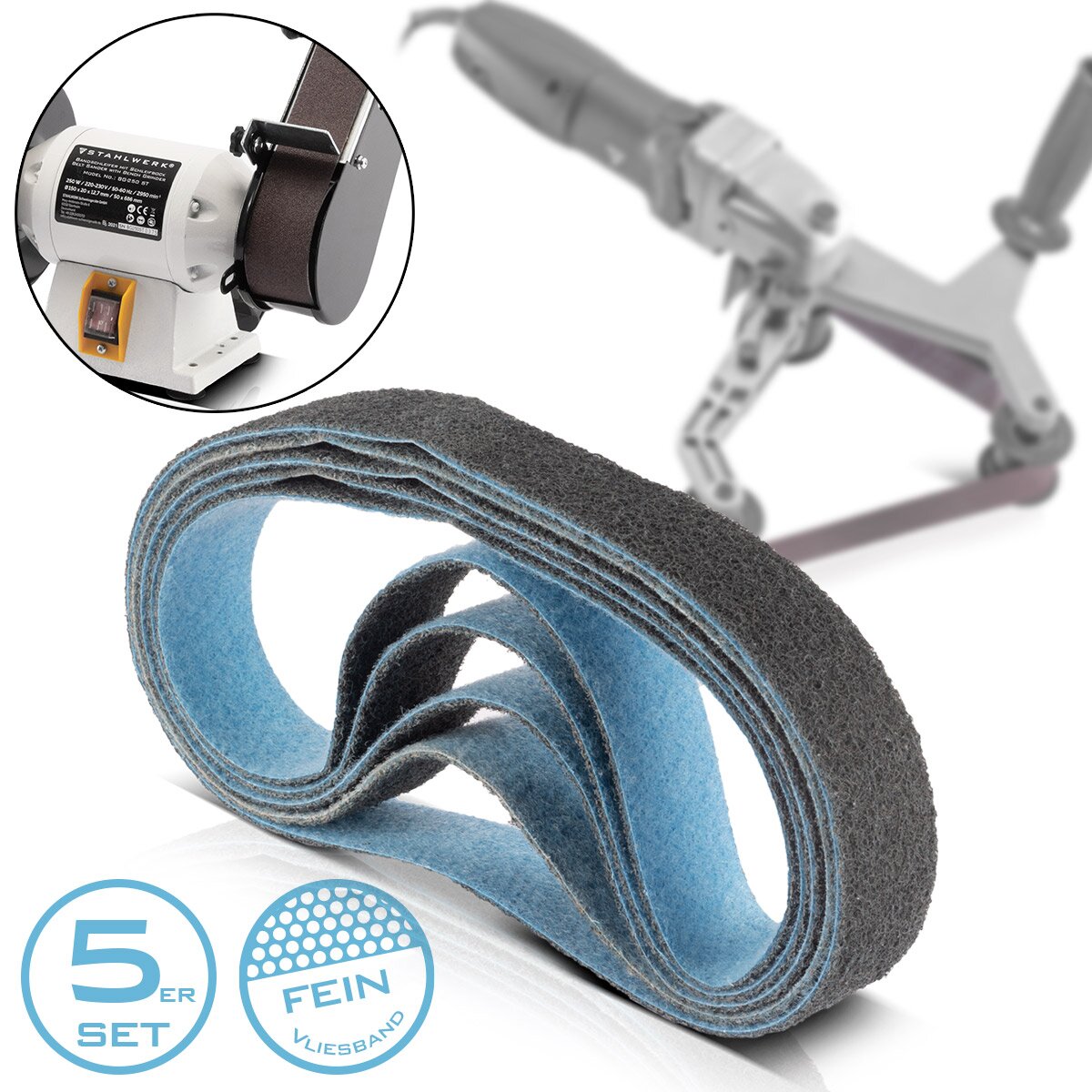 STAHLWERK abrasive fleece set of 5 fine grain 40 x 760 mm sanding belt | Non-woven tapes | Polishing fleece | Universal sanding belts | Abrasives for pipe belt grinders, belt sanders and sanders