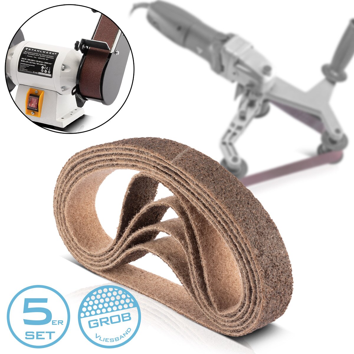 STAHLWERK abrasive fleece set of 5 coarse grain 40 x 760 mm sanding belt | Non-woven tapes | Polishing fleece | Universal sanding belts | Abrasives for pipe belt grinders, belt sanders and sanders