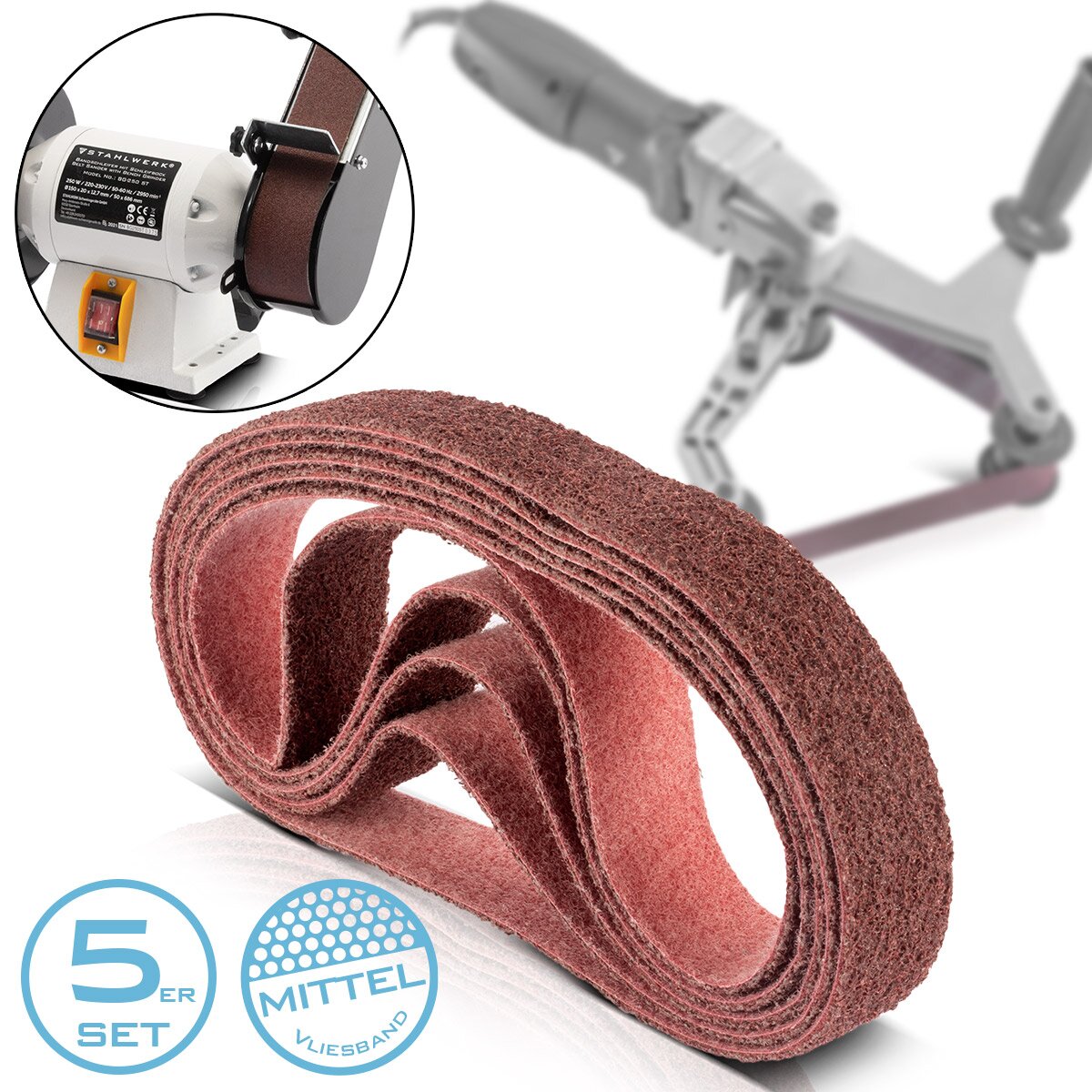STAHLWERK lot de 5 non-tissés abrasifs grain moyen 40 x 760 mm bande abrasive | Rubans non tissés | Non-tissé de polissage | Bandes abrasives universelles | Abrasifs pour meuleuses à bande de tubes, ponceuses à bande et ponceuses