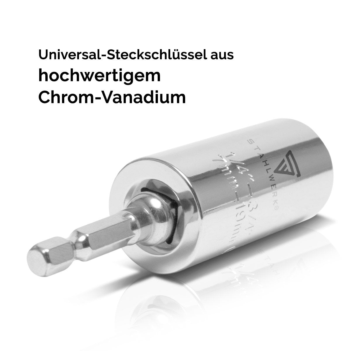 Chiave a bussola universale STAHLWERK Bussola multifunzione da 7-19 mm per cricchetto da 3/8" incluso adattatore per trapano a batteria ed elettrico