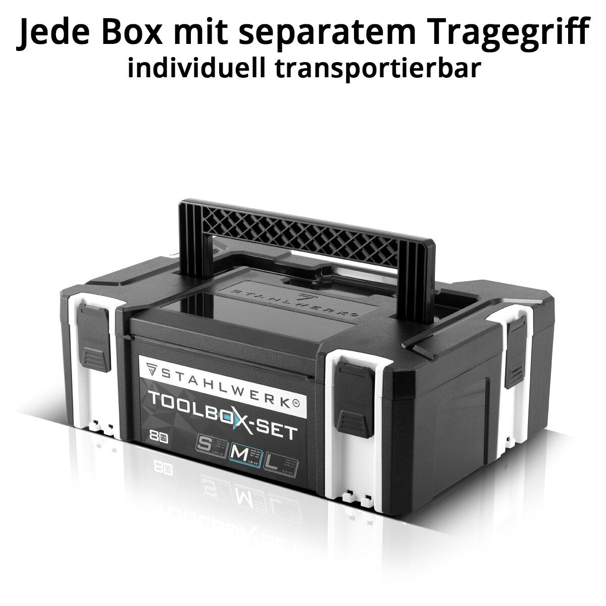 STAHLWERK Universal Toolbox Größe M 443 x 310 x 151 mm stapelbare Systembox | Werkzeugkiste | Werkzeugkoffer | Werkzeug-Organizer im Modul-System aus hochbelastbarem ABS-Kunststoff mit Tragegriff