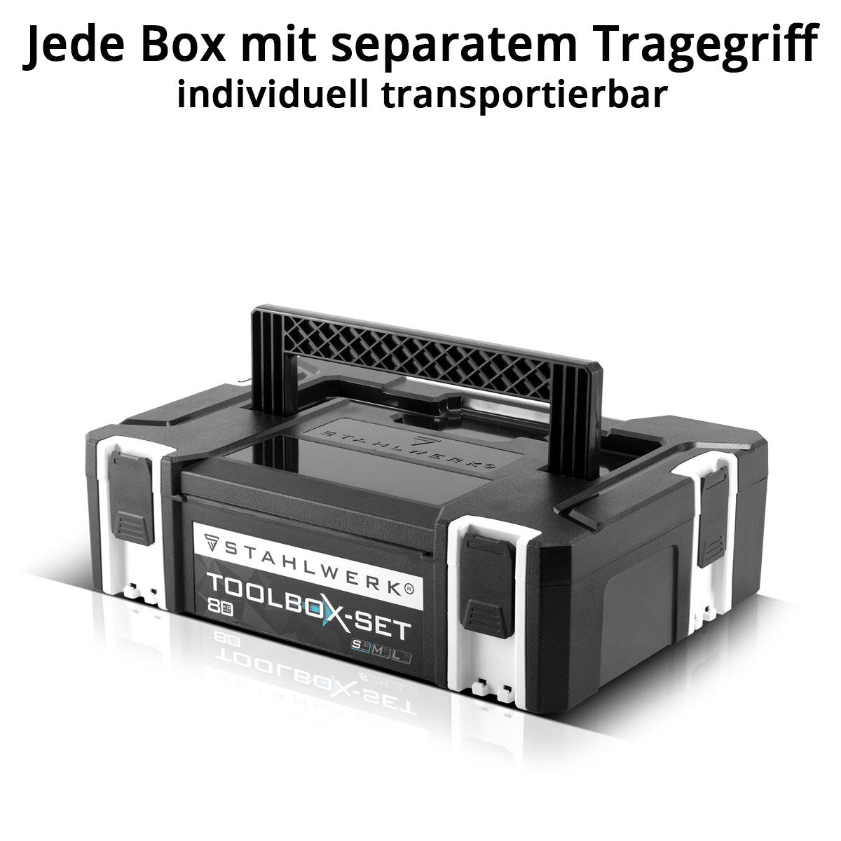 STAHLWERK Universal Toolbox with inner compartment size S 443 x 310 x 128 mm stackable system box | Toolbox | Tool organizer in a modular system made of heavy-duty ABS plastic with a carrying handle