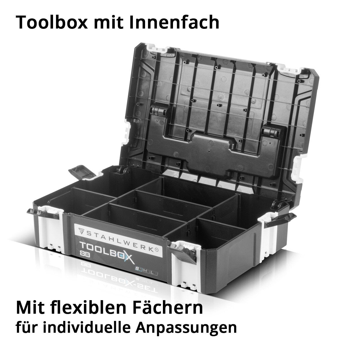 STAHLWERK Universal Toolbox with inner compartment size S 443 x 310 x 128 mm stackable system box | Toolbox | Tool organizer in a modular system made of heavy-duty ABS plastic with a carrying handle