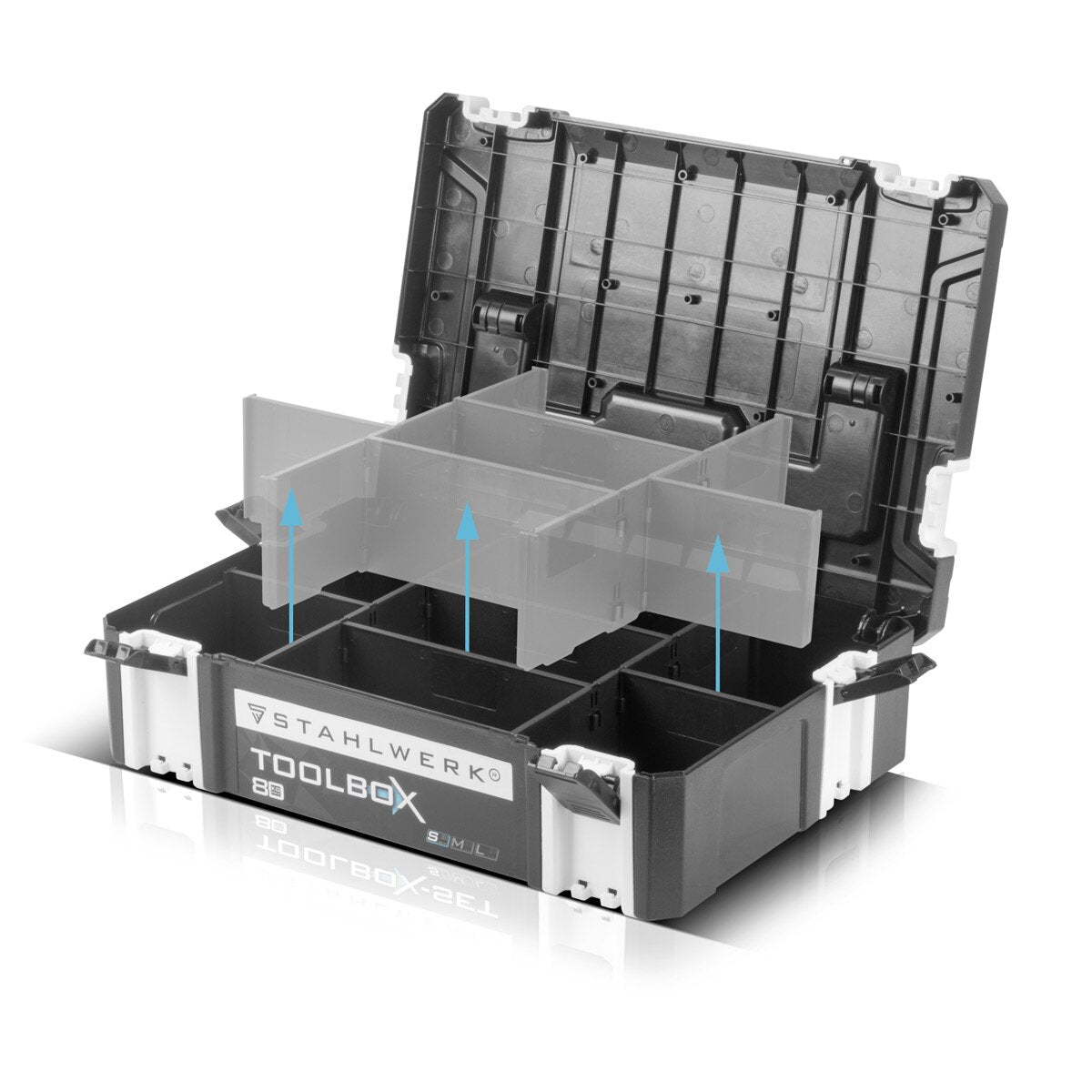 STAHLWERK Universal Toolbox with inner compartment size S 443 x 310 x 128 mm stackable system box | Toolbox | Tool organizer in a modular system made of heavy-duty ABS plastic with a carrying handle