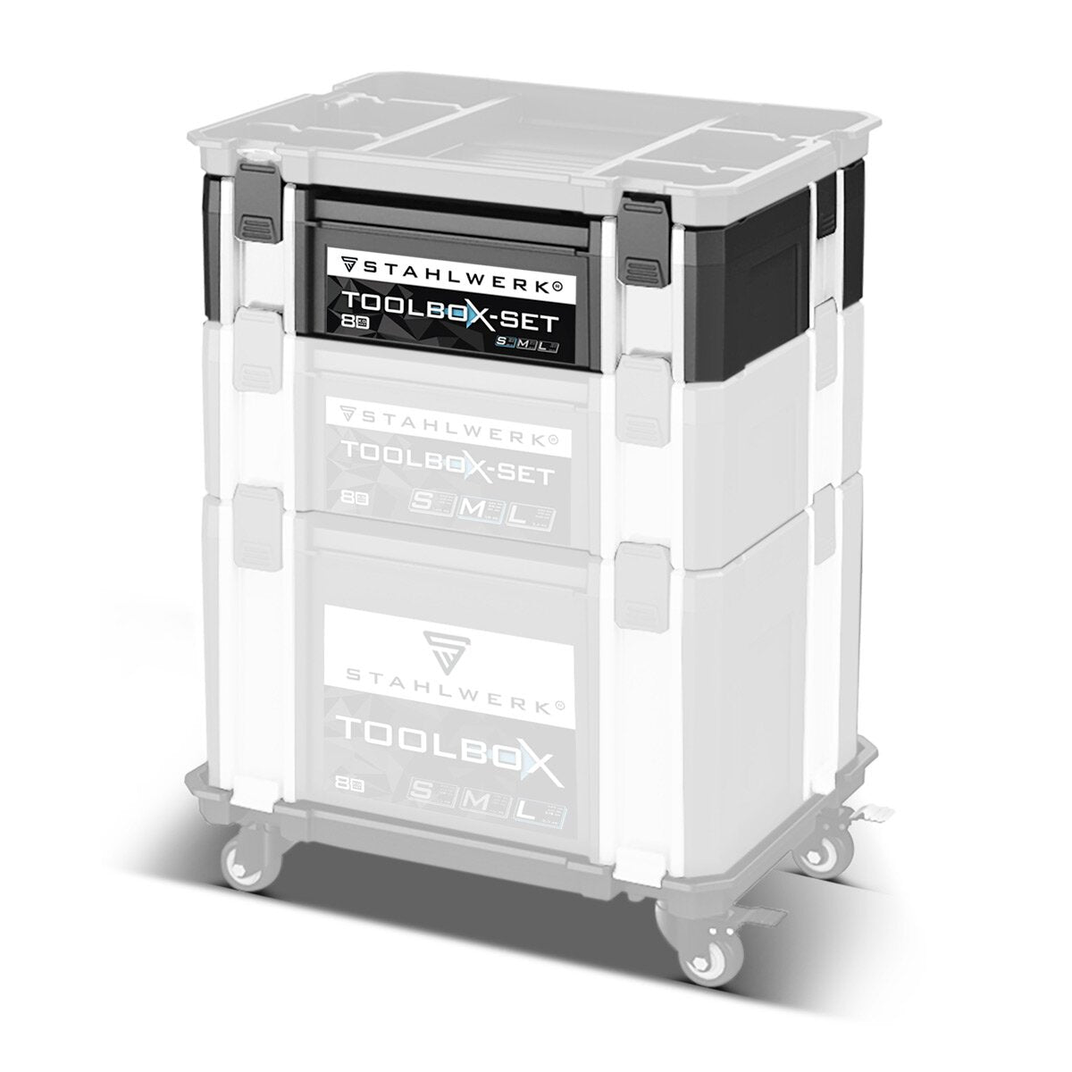 STAHLWERK Universal Toolbox with inner compartment size S 443 x 310 x 128 mm stackable system box | Toolbox | Tool organizer in a modular system made of heavy-duty ABS plastic with a carrying handle