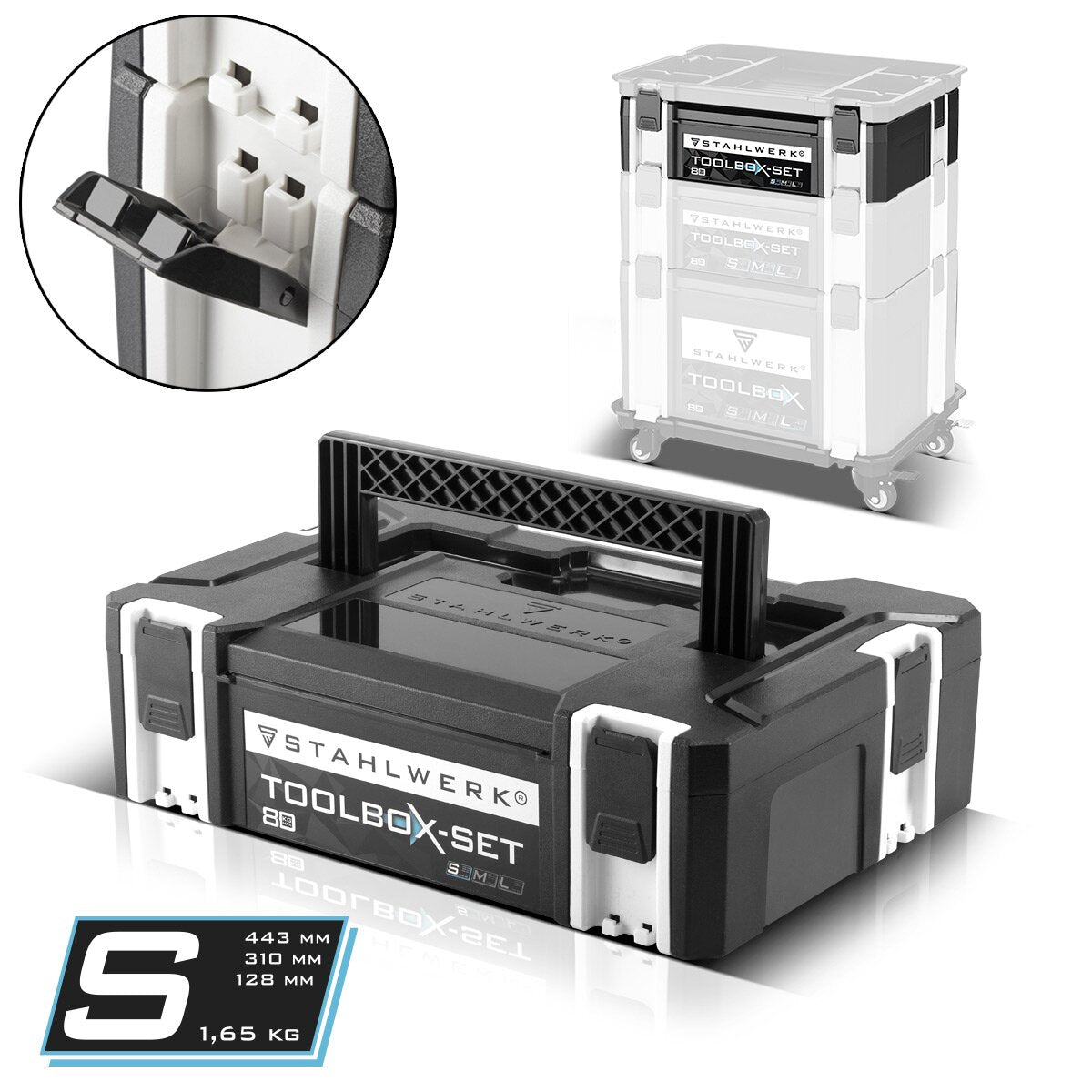 STAHLWERK Universal Toolbox size S 443 x 310 x 128 mm stackable system box | Toolbox | Tool case | Tool organizer in a modular system made of heavy-duty ABS plastic with a carrying handle