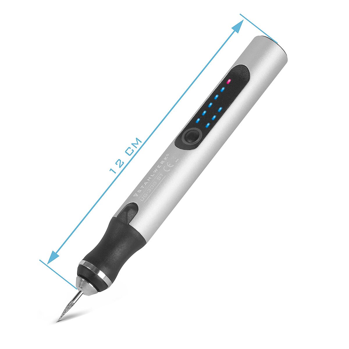 Acciaio in acciaio USB Incisione della penna UG-300 ST con batteria da 8 W incise | GravuRStift | Dispositivo Gravier | Dispositivo a gravi | Miss | Strumento di incisione con 3 marce e fino a 18.000 giri / min per un lavoro di incisore preciso