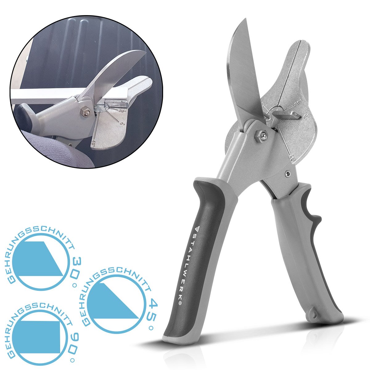 STAHLWERK miter cutter | miter scissors | Multi angle scissors | Trunking scissors for cutting vinyl, PVC, rubber and much more. | Adjustable angle 30° | 45° | 90°