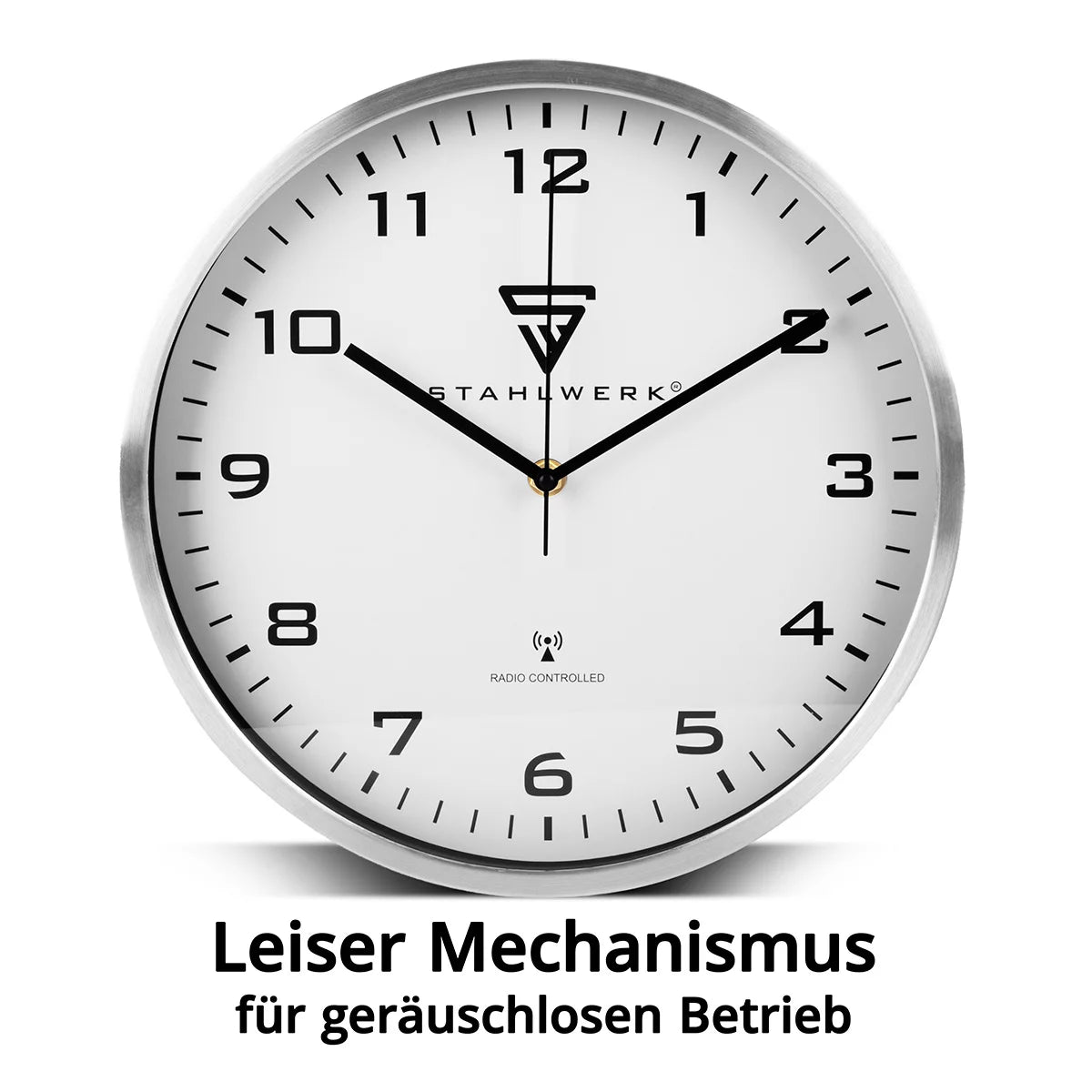 Orologio da parete STAHLWERK 30 cm orologio da officina argento | Orologio radiocontrollato | Orologio da parete radiofonico | Orologio da ufficio | Orologio da cucina con cassa in alluminio e movimento RCC