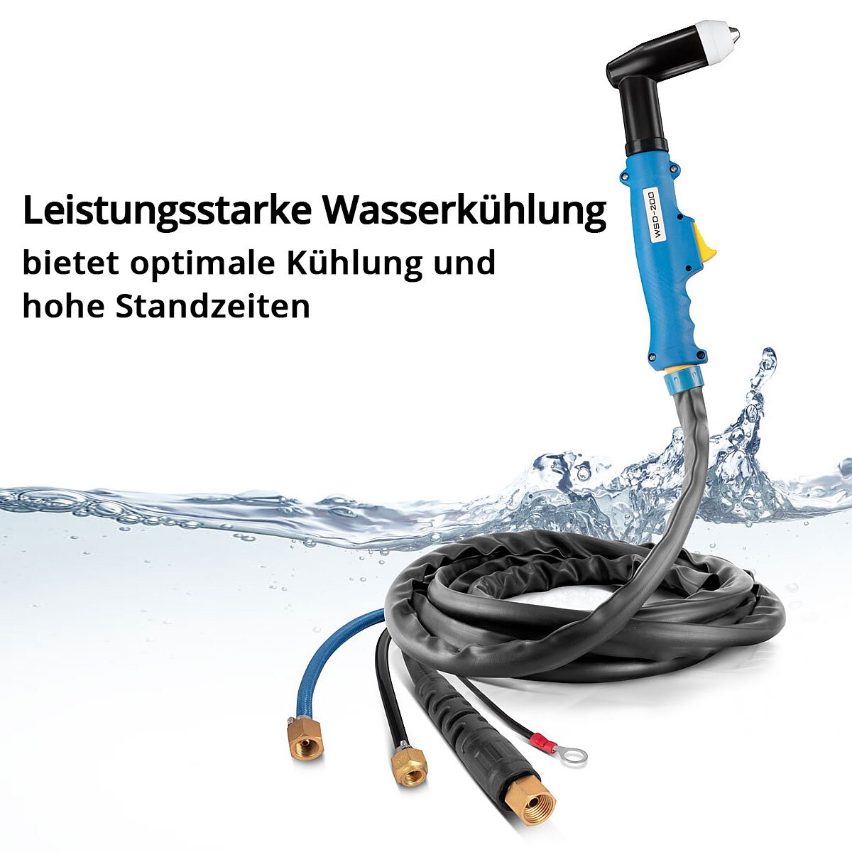 Torche de découpe plasma refroidie à l'eau STAHLWERK WSD-200 jusqu'à 200 A Torche de découpe CUT | Torche à plasma avec paquet de tuyaux de 5 m et entretoise séparée, y compris refroidisseur d'eau de 370 W et réservoir de 6 L
