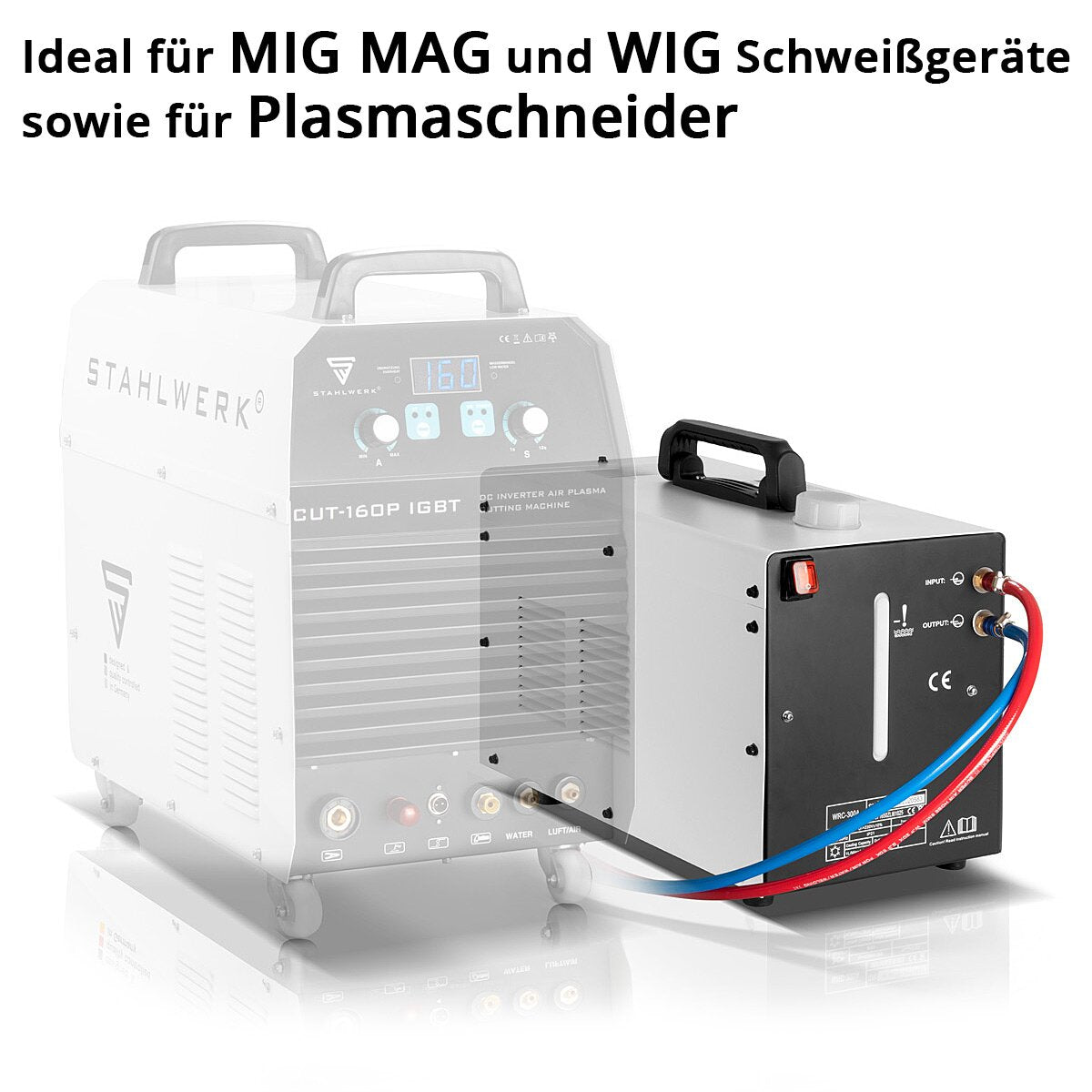 STAHLWERK water-cooled MIG MAG welding torch AK501D | MB501D up to 500 A with 3 m inert gas hose package and Euro central connection including water cooler with 370 W and 6 L tank