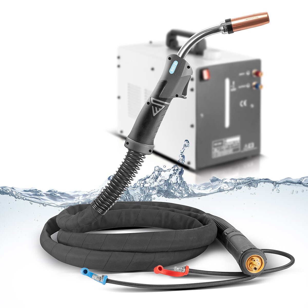 Antorcha de soldadura MIG MAG refrigerada por agua STAHLWERK AK501D | MB501D hasta 500 A con paquete de manguera de gas protector de 3 m y conexión central Euro