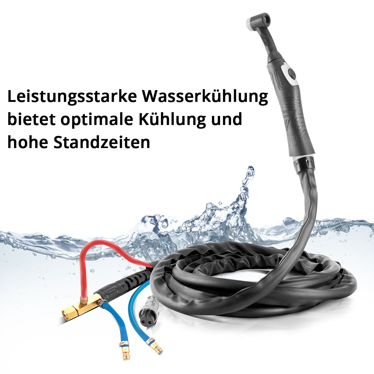 Torcia per saldatura TIG raffreddata ad acqua STAHLWERK WP18 | SR18 fino a 300 A con pacco di tubi per gas inerte da 5 m per saldatrici TIG