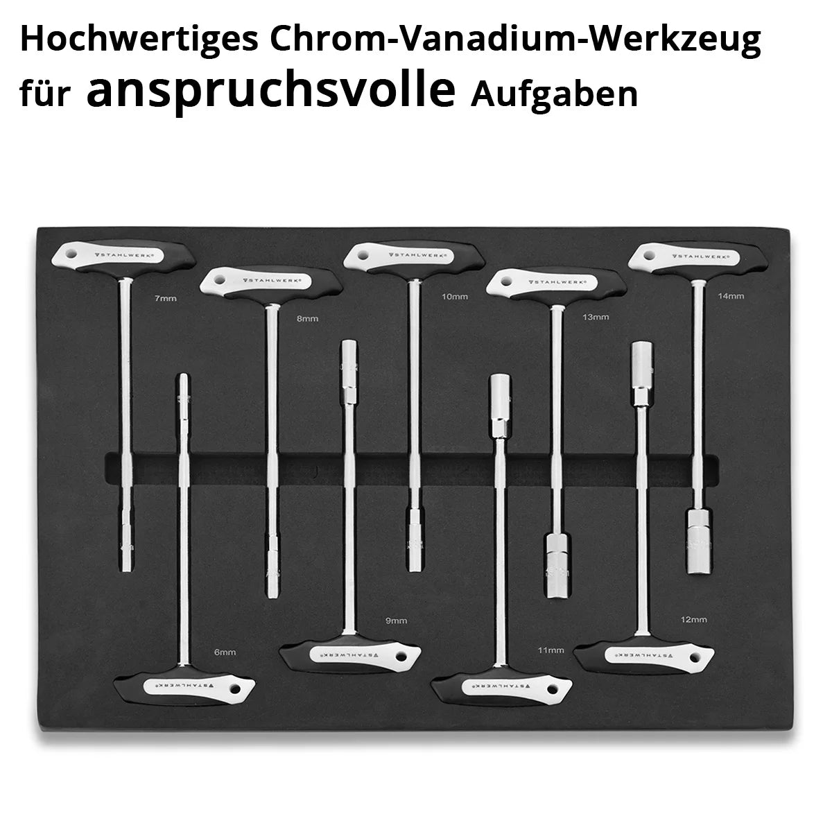 STAHLWERK 9-piece T-handle socket wrench set with foam insert for workshop trolleys | High-quality tools in tool trolley insert | High torsional load | All common sizes