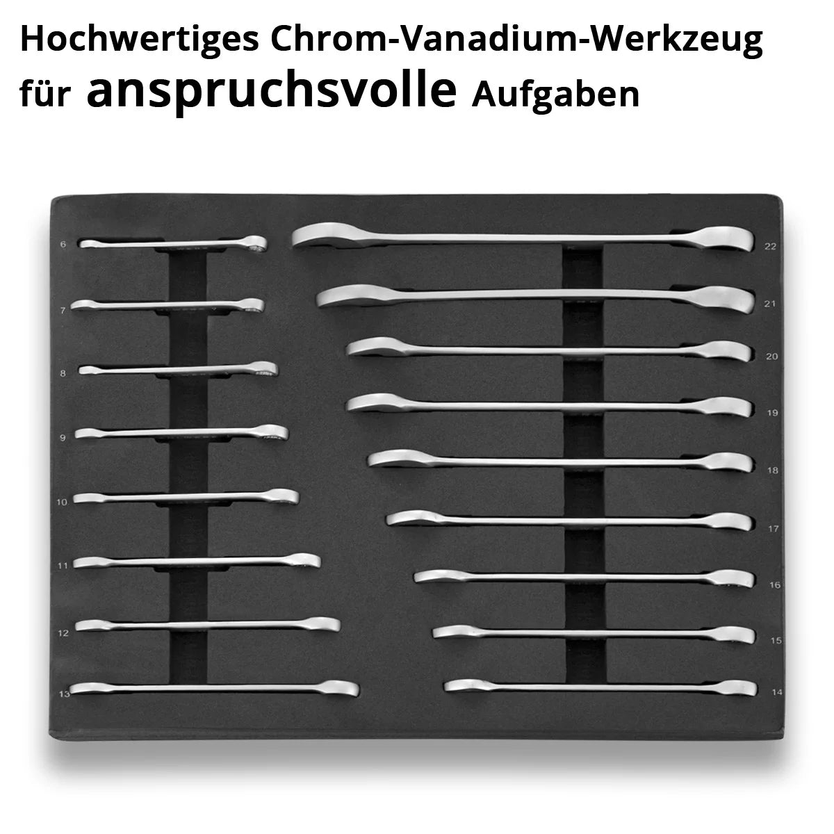 STAHLWERK 17-teiliges Schraubenschlüssel-Set mit Schaumstoffeinlage | Für Werkstattwagen | Ring- und Gabelschlüssel-Satz | Alle gängigen Größen | Praktische Werkzeugwageneinlage