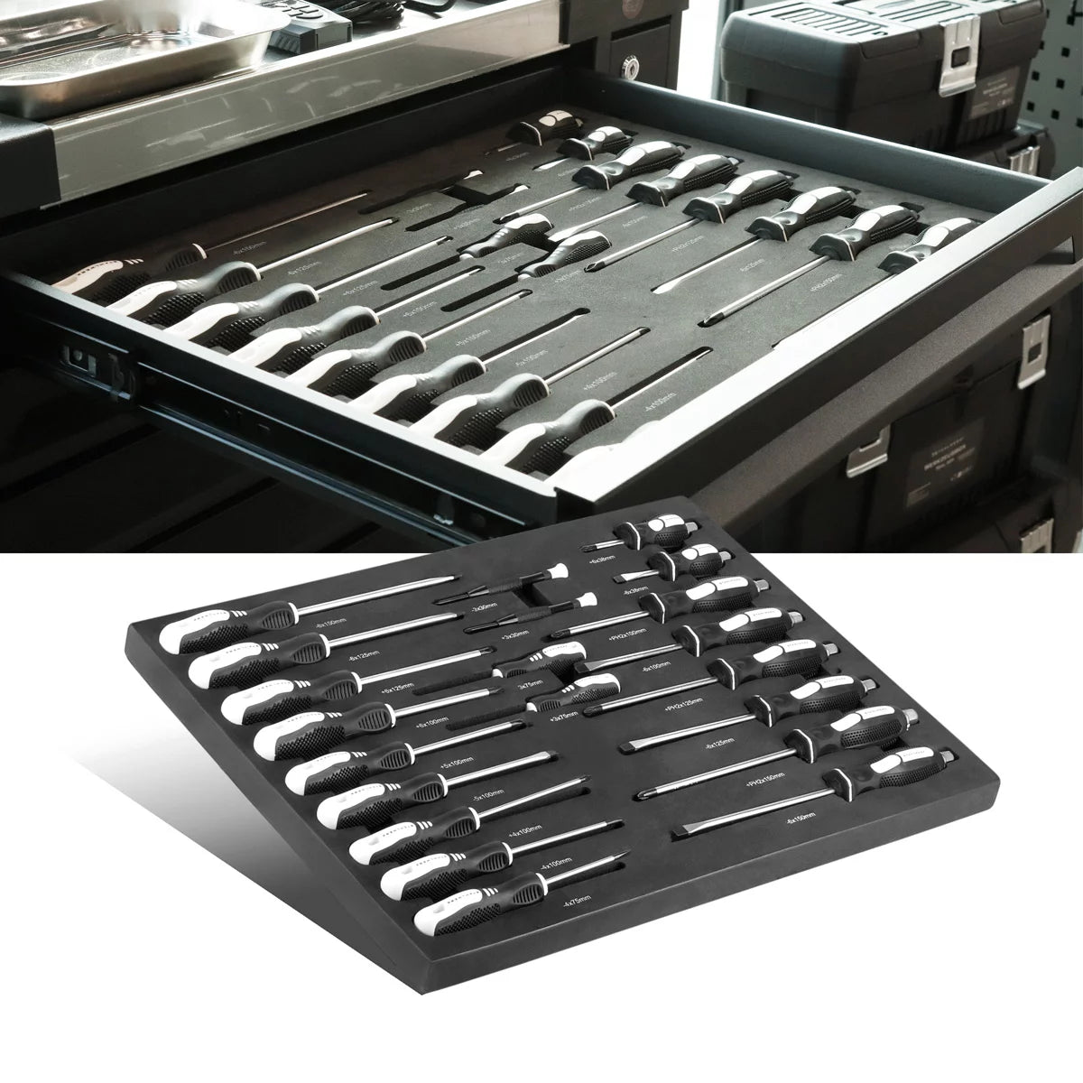 STAHLWERK Jeu de tournevis 21 pièces PH et SL avec insert en mousse | incrustation pour chariots d'atelier | Des outils de haute qualité dans un insert pour chariot à outils | Ordre parfait dans l'atelier