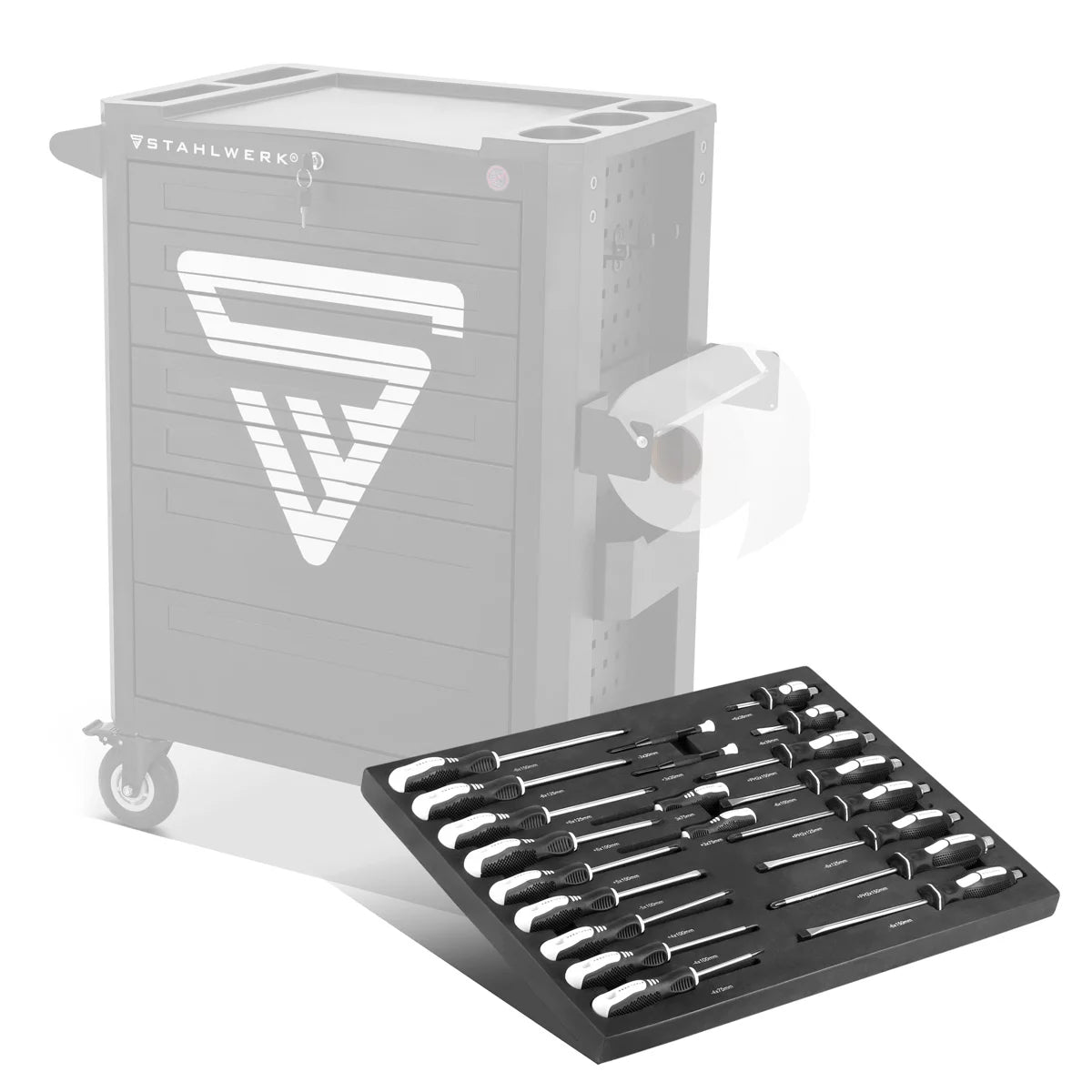 STAHLWERK Jeu de tournevis 21 pièces PH et SL avec insert en mousse | incrustation pour chariots d'atelier | Des outils de haute qualité dans un insert pour chariot à outils | Ordre parfait dans l'atelier