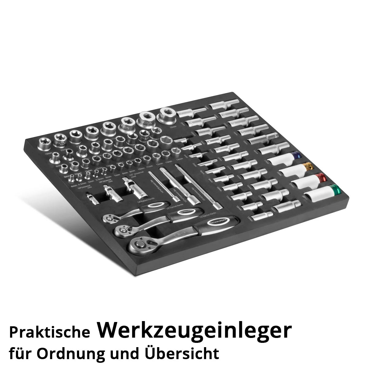 STAHLWERK 80-piece professional socket wrench set in workshop trolley insert | High quality CrV tool | Tool trolley insert | Perfect organization | Ratchet and ratchet set | 1/4", 3/8", 1/2"