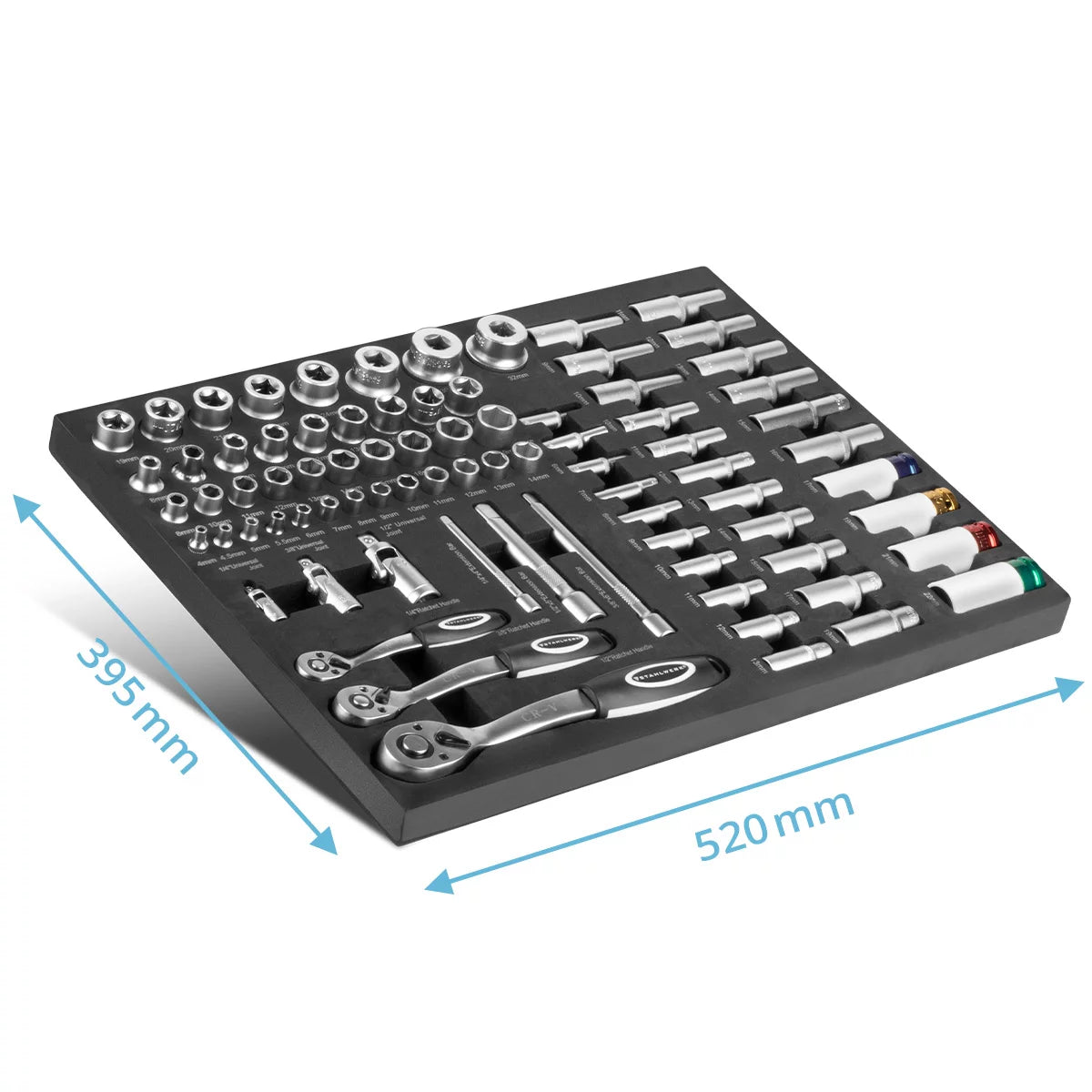 STAHLWERK 80-piece professional socket wrench set in workshop trolley insert | High quality CrV tool | Tool trolley insert | Perfect organization | Ratchet and ratchet set | 1/4", 3/8", 1/2"