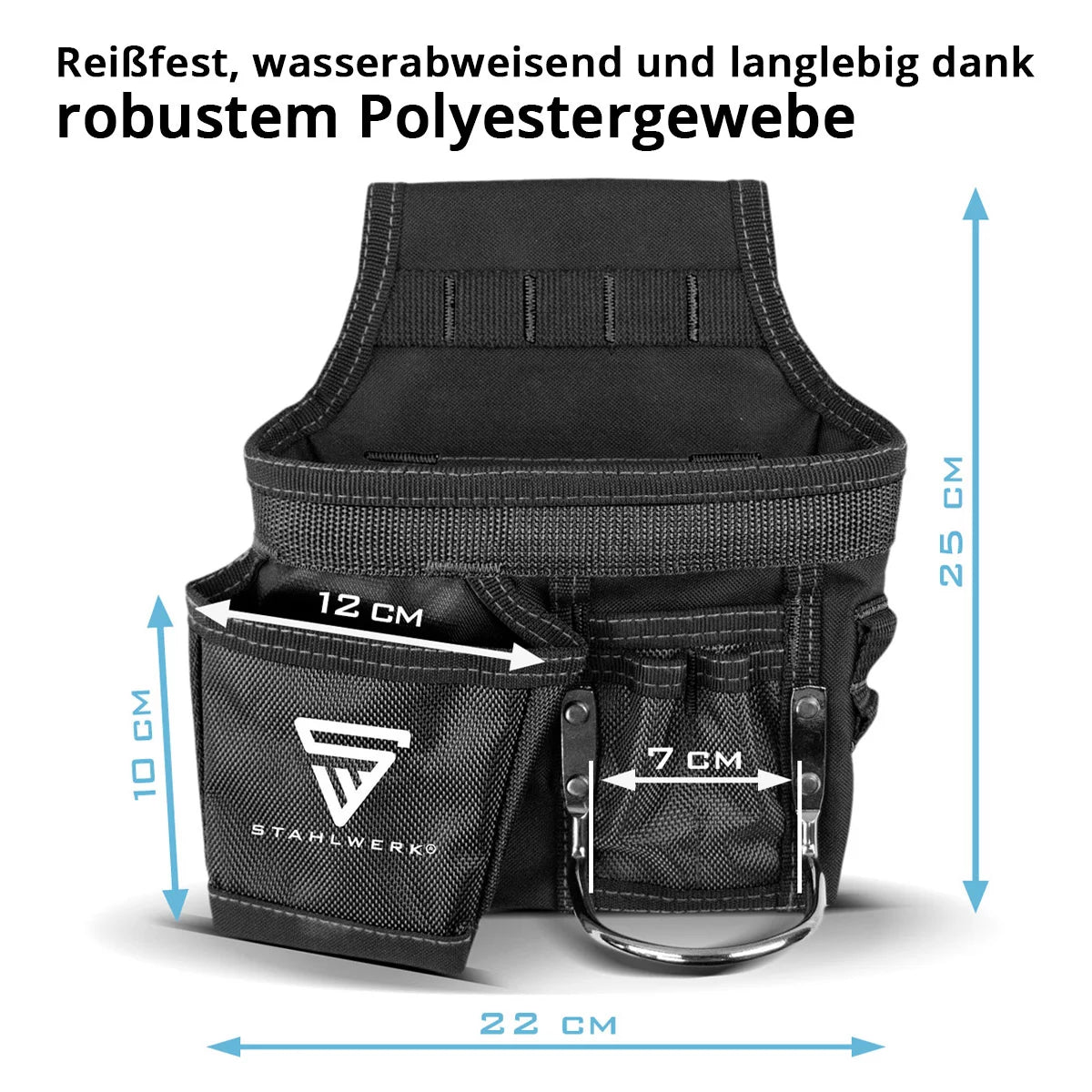 Cinturón para herramientas STAHLWERK de robusto tejido de poliéster | bolsa multifuncional para cinturón con amplio espacio de almacenamiento, soporte para martillo, soporte para cinta métrica | Cinturón artesano | Bolsa de herramientas