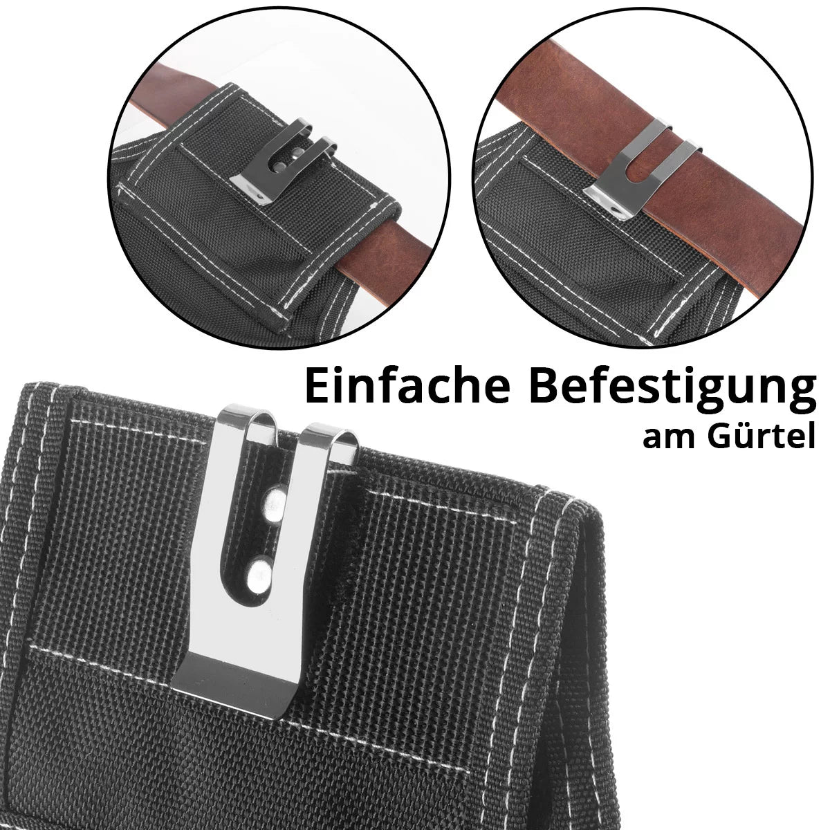 Cinturón para herramientas STAHLWERK de robusto tejido de poliéster | bolsa multifuncional para cinturón con amplio espacio de almacenamiento, soporte para martillo, soporte para cinta métrica | Cinturón artesano | Bolsa de herramientas