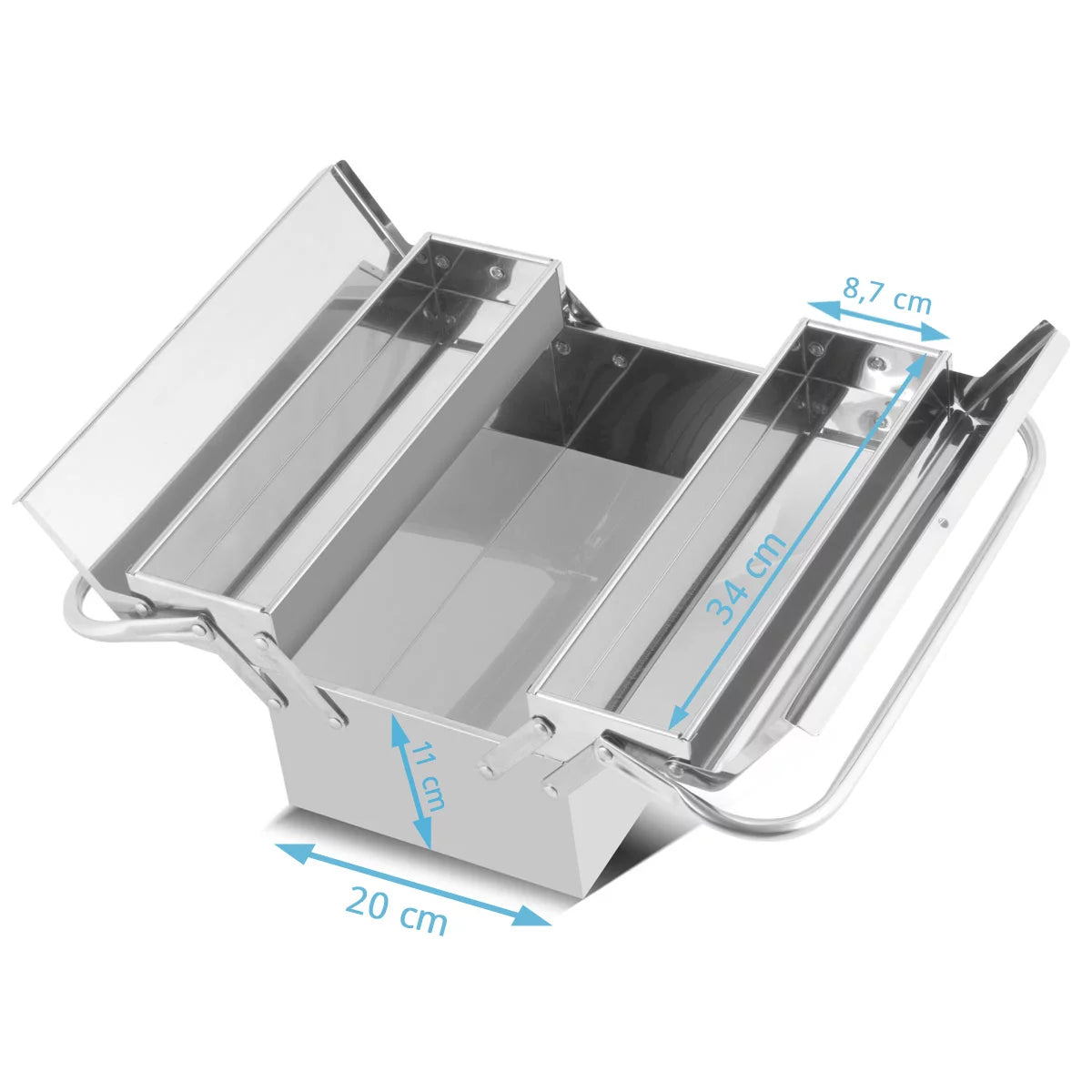 STAHLWERK tool box made of stainless steel | Metal tool box, extendable to the side | high-quality tool box empty with 3 compartments | Space-saving tool organizer without tools