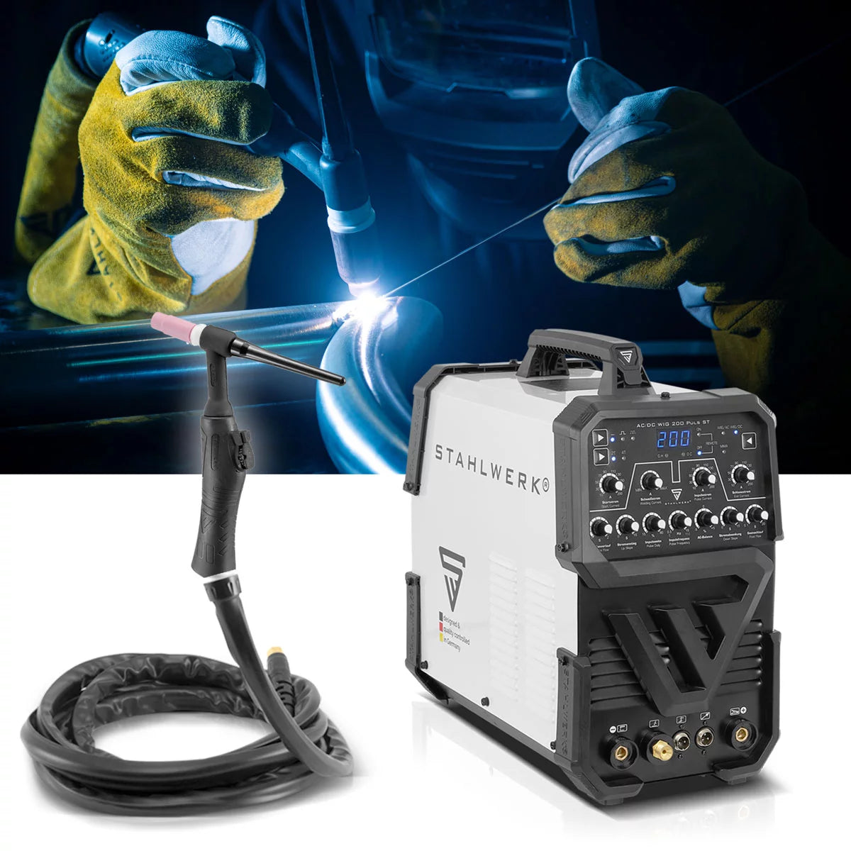 STAHLWERK AC/DC TIG 200 Puls ST fully equipped | 200 Amp TIG Welder | AC/DC TIG and MMA/E-hand combination inverter | 2T/4T mode | Thin sheet suitable | AC mode for aluminum