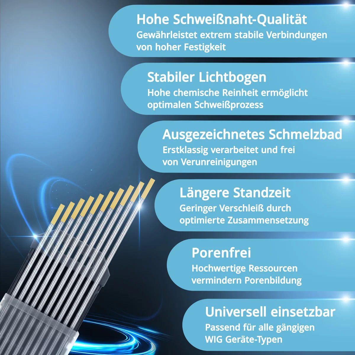 STAHLWERK tungsten electrodes / welding electrodes 2.4 x 175 mm WL15 gold in a practical set of 10