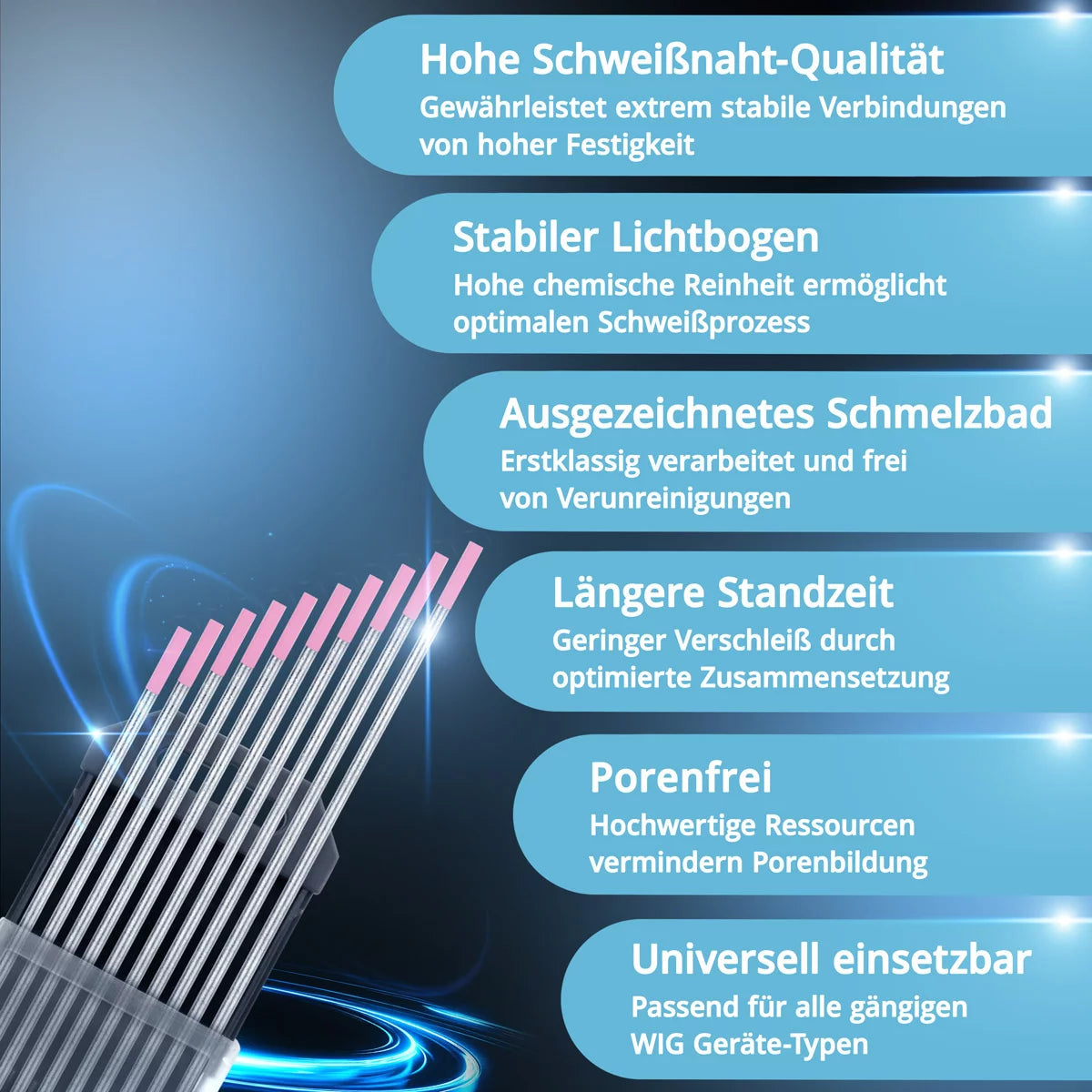 Électrodes de tungstène / électrodes de soudage STAHLWERK WX Rose 2,4 x 175 mm dans un lot pratique de 10