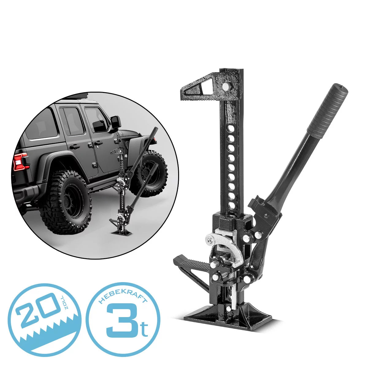 STAHLWERK rack jack 20" with 3 t load capacity and 13-33 cm lifting height Farm-Jack | Heavy-duty car jack | Rack winch | Stock winch | Off-road car jack | High-lift jack | All-purpose jack