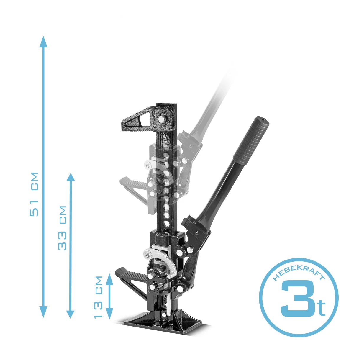 STAHLWERK rack jack 20" with 3 t load capacity and 13-33 cm lifting height Farm-Jack | Heavy-duty car jack | Rack winch | Stock winch | Off-road car jack | High-lift jack | All-purpose jack